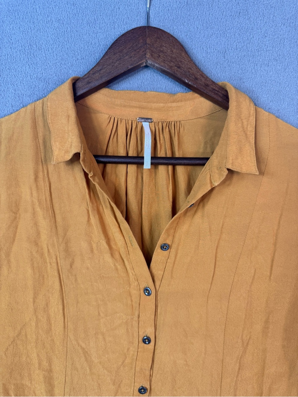 Free People Boho Mustard Yellow Gathered Waist Front Pocket Tunic Dress, S - Picture 3 of 14